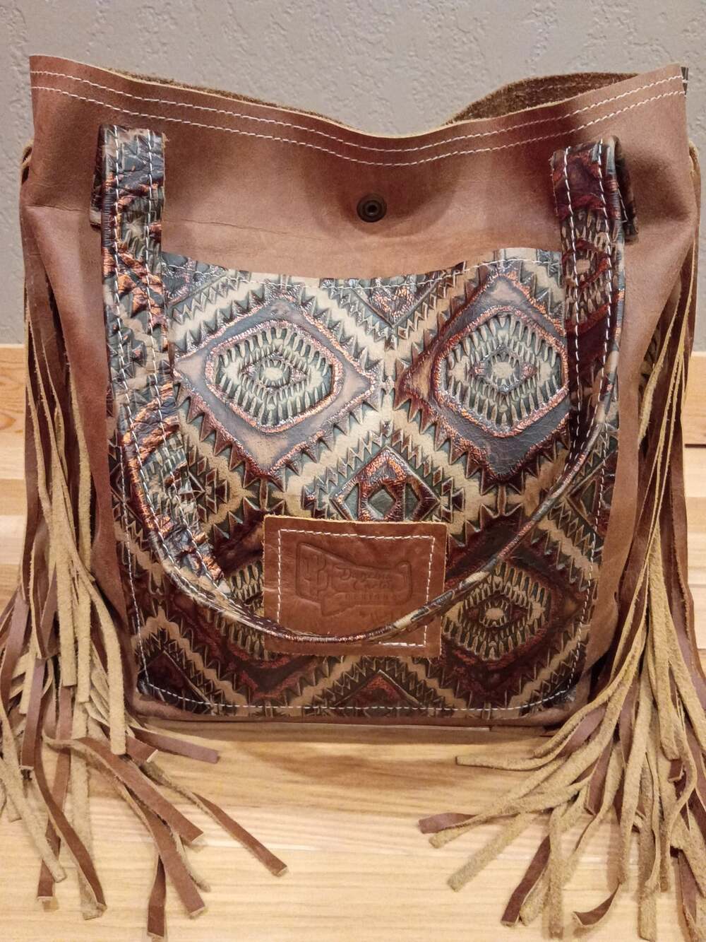 Dancing Cactus Designs Leather Cowhide Fringe Tote Bag Western Legacy